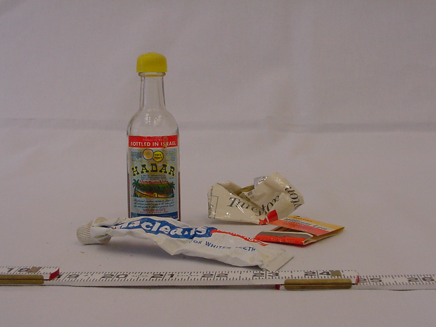 toothpaste, hadar, matches, cigarette wrapper.jpg
